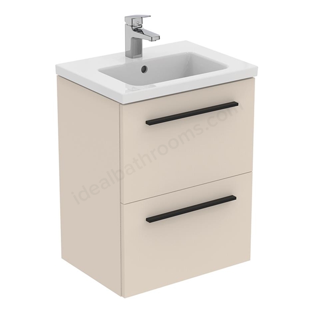 Ideal Standard i.Life S 500mm x 630mm x 375mm Compact Wall Hung Vanity Unit w/ 2 Drawers - Matt Sandy Beige