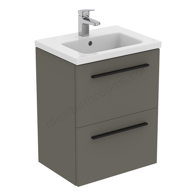 Ideal Standard i.Life S 500mm x 630mm x 375mm Compact Wall Hung Vanity Unit w/ 2 Drawers - Matt Quartz Grey