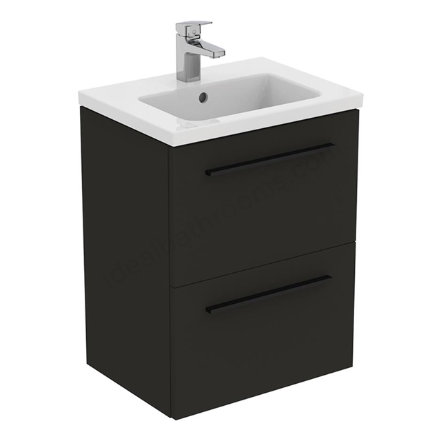 Ideal Standard i.Life S 500mm x 630mm x 375mm Compact Wall Hung Vanity Unit w/ 2 Drawers - Matt Carbon Grey