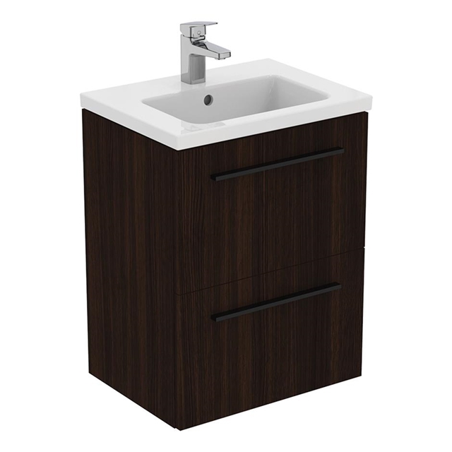 Ideal Standard i.Life S 500mm x 630mm x 375mm Compact Wall Hung Vanity Unit w/ 2 Drawers - Coffee Oak