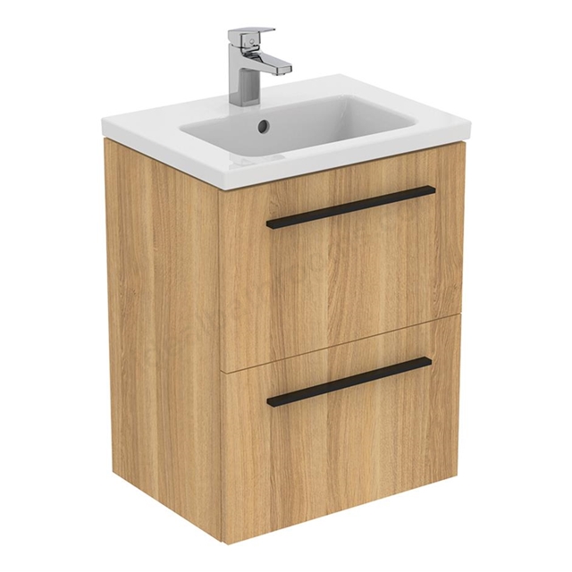 Ideal Standard i.Life S 500mm x 630mm x 375mm Compact Wall Hung Vanity Unit w/ 2 Drawers - Natural Oak