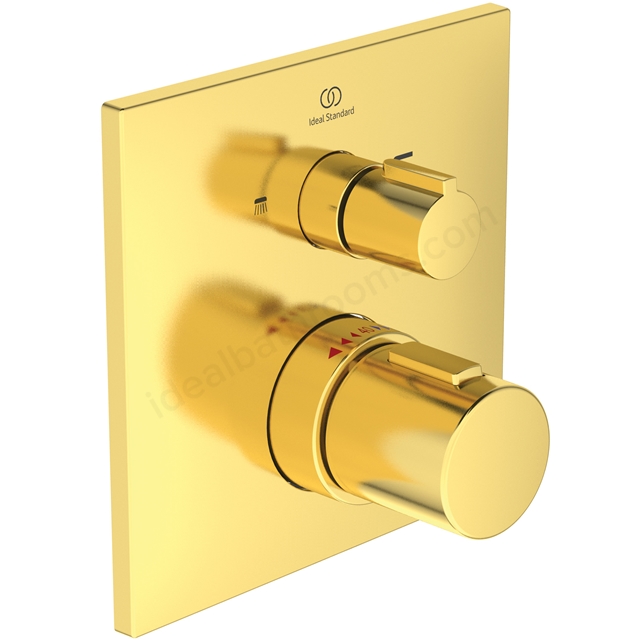 Atelier Ceratherm C100 Built-In Shower Valve; Square Thermostatic; 2 Outlet - Brushed Gold