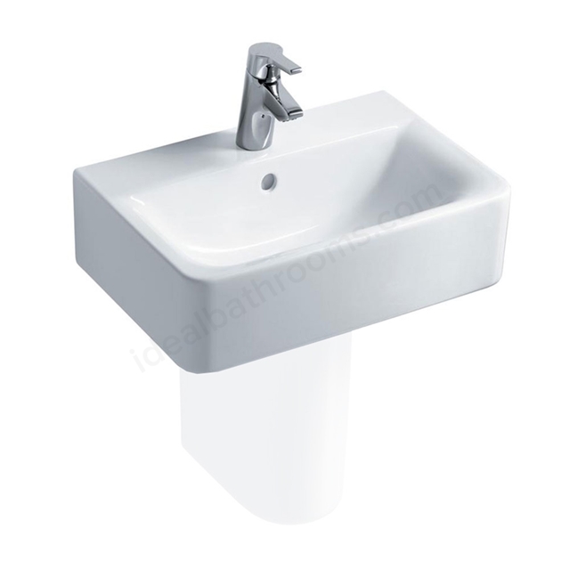 Ideal Standard Concept Cube 550mm Short Projection Pedestal Basin; 1 Tap Hole - White