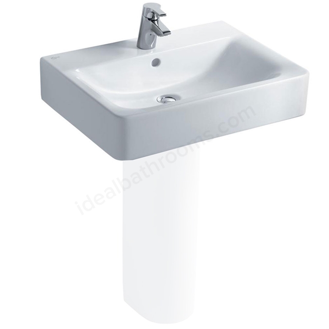 Ideal Standard Concept Cube 600mm Pedestal Basin; 1 Tap Hole - White