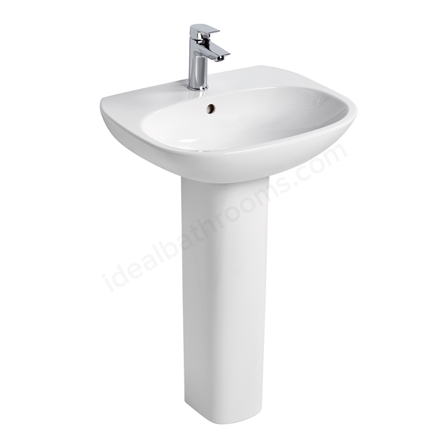 Ideal Standard Tesi 600mm Pedestal Basin; 1 Tap Hole - White