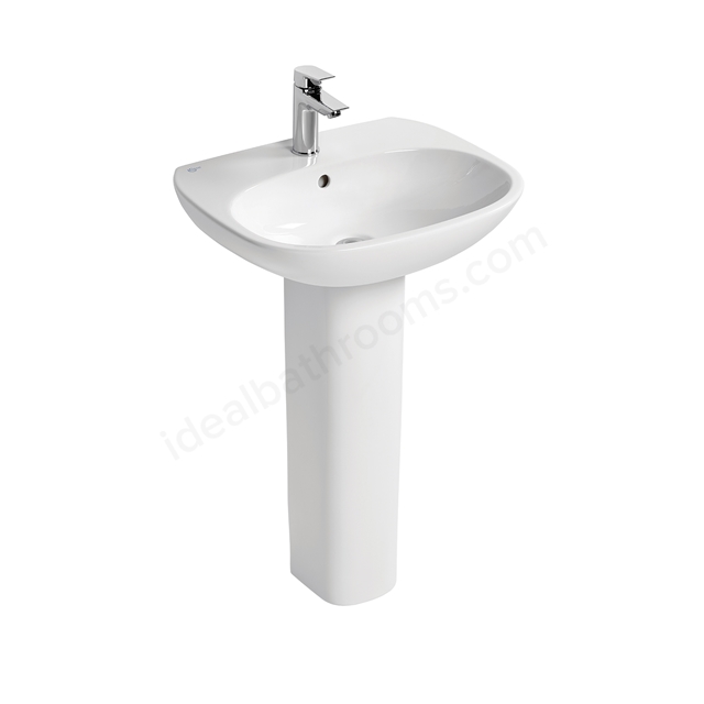 Ideal Standard Tesi 550mm Pedestal Basin; 1 Tap Hole - White