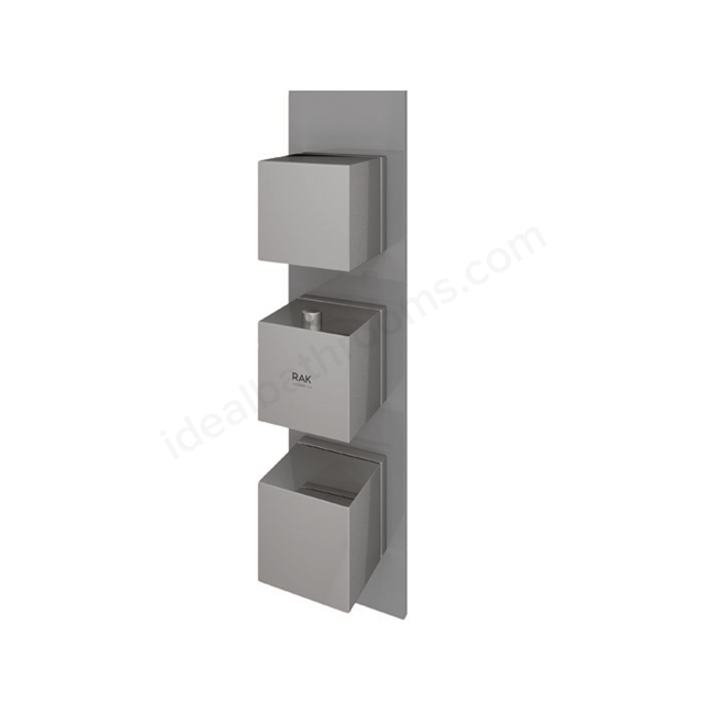 RAK Ceramics Feeling Square Horizontal Dual Outlet Thermostatic Concealed Shower Valve with Integral Wall Outlet in Grey