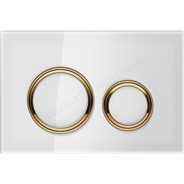 Geberit Sigma50 Round Dual Flush Plate - White Glass & Brass