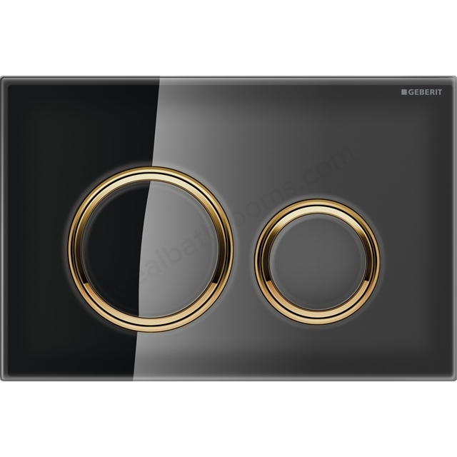 Geberit Sigma50 Round Dual Flush Plate - Black Glass & Brass