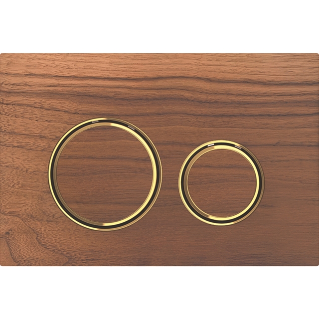 Geberit Sigma50 Round Dual Flush Plate - Black Walnut & Brass