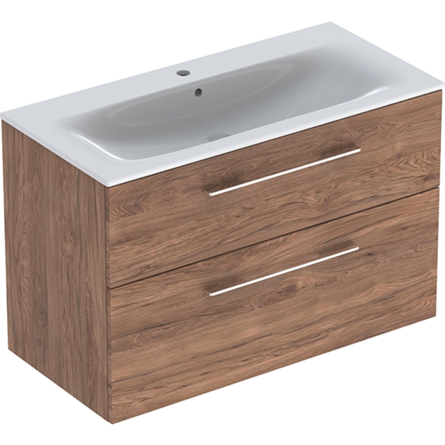 Geberit Selnova Square S 1000mm Slim Basin & Two Drawer Vanity Unit;Dark Hickory