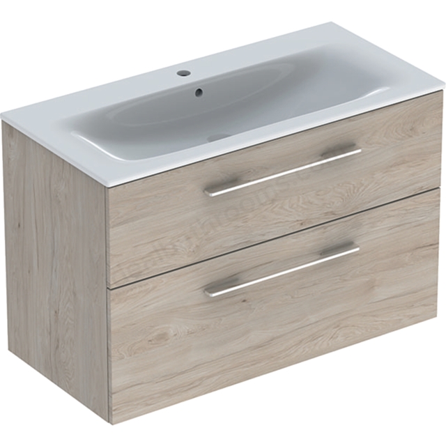 Geberit Selnova Square S 1000mm Slim Basin & Two Drawer Vanity Unit;Light Hickory