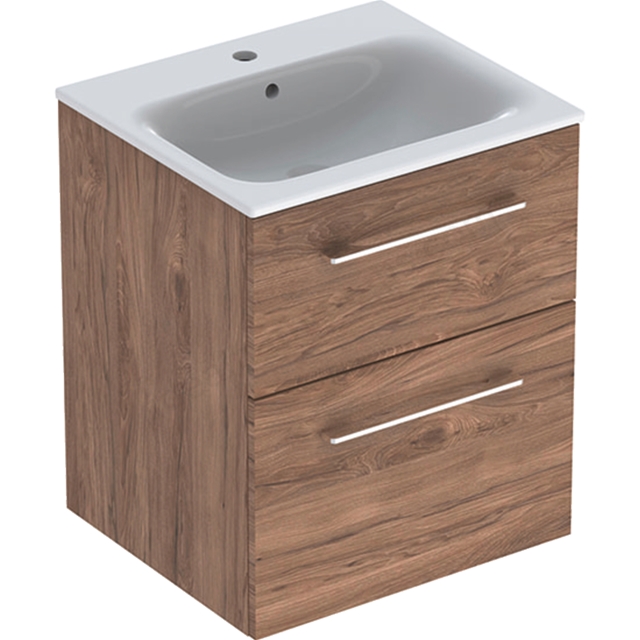 Geberit Selnova Square S 550mm Slim Basin & Two Drawer Vanity Unit; Dark Hickory