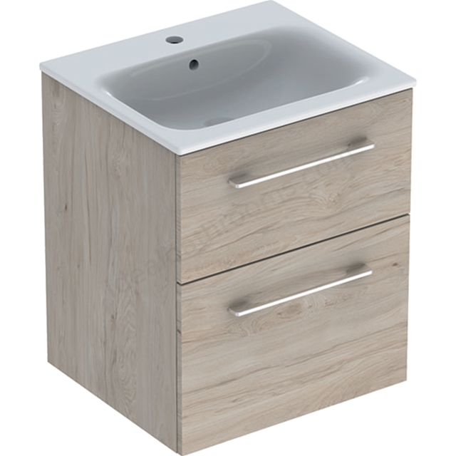 Geberit Selnova Square S 550mm Slim Basin & Two Drawer Vanity Unit;Light Hickory