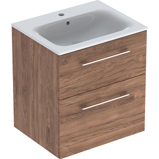 Geberit Selnova Square S 600mm Slim Basin & Two Drawer Vanity Unit;Dark Hickory