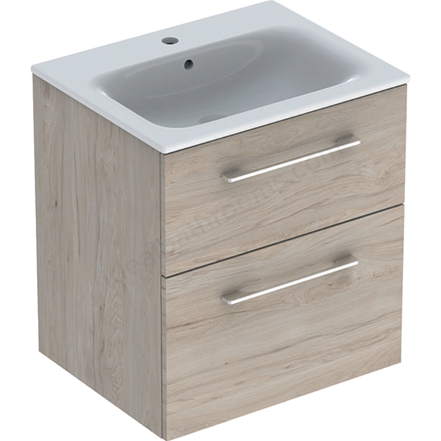 Geberit Selnova Square S 600mm Slim Basin & Two Drawer Vanity Unit;Light Hickory