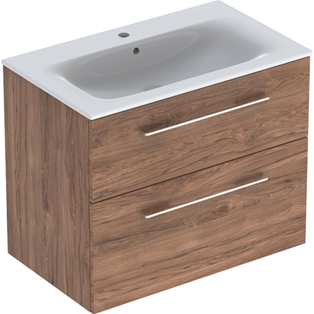 Geberit Selnova Square S 800mm Slim Basin & Two Drawer Vanity Unit;Dark Hickory