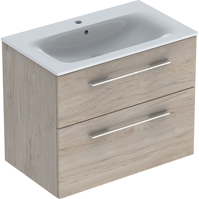 Geberit Selnova Square S 800mm Slim Basin & Two Drawer Vanity Unit;Light Hickory