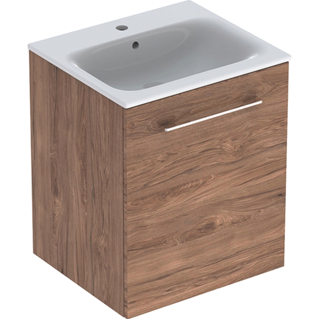 Geberit Selnova Square S 550mm Slim Basin & One Door Vanity Unit;Dark Hickory