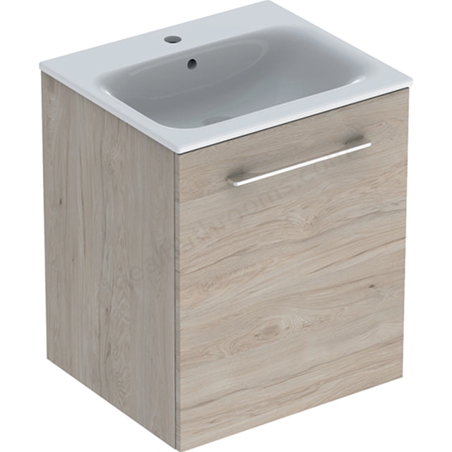 Geberit Selnova Square S 550mm Slim Basin & One Draw Vanity Unit;Light Hickory