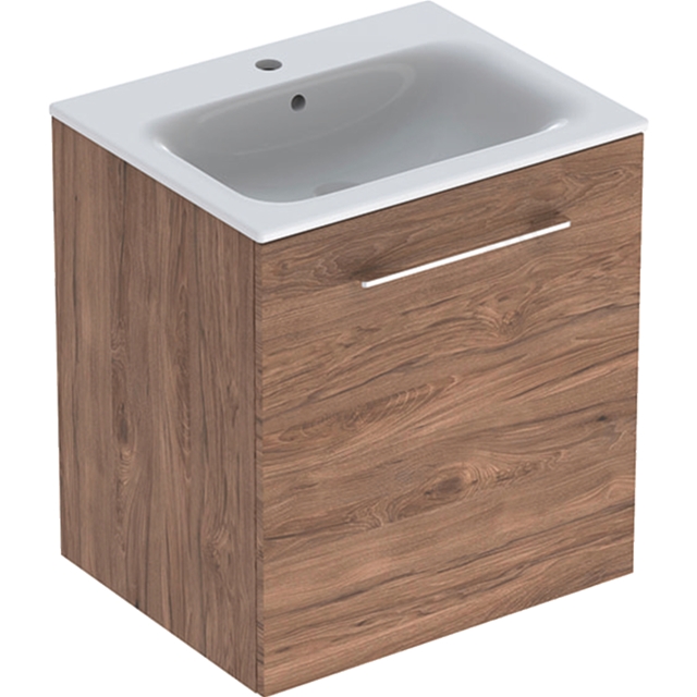 Geberit Selnova Square S 600mm Slim Basin & One Door Vanity Unit;Dark Hickory