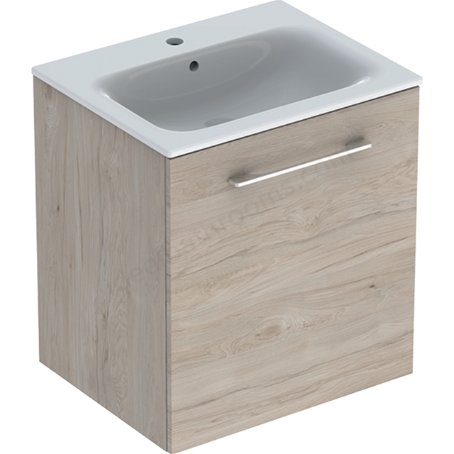 Geberit Selnova Square S 600mm Slim Basin & One Door Vanity Unit;Light Hickory
