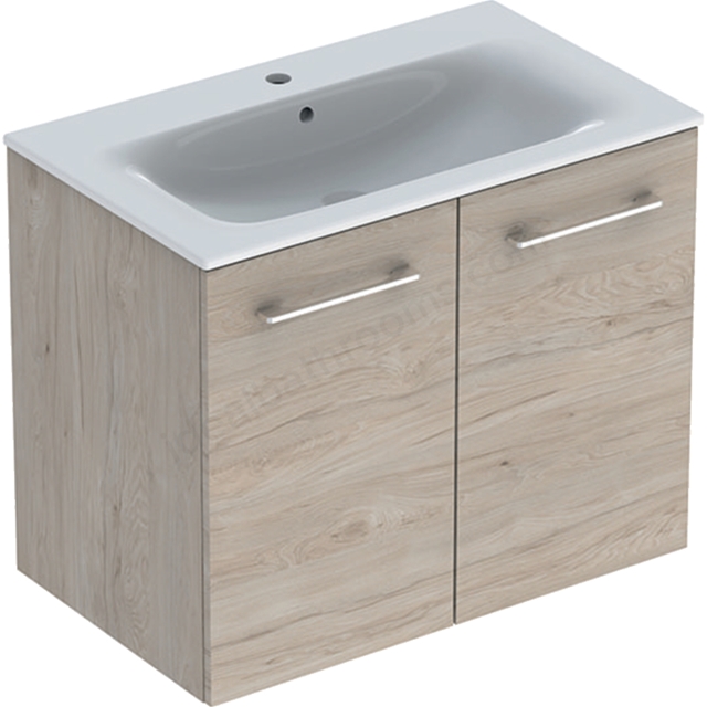 Geberit Selnova Square S 800mm Slim Basin & Two Door Vanity Unit;Light Hickory