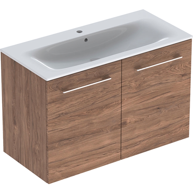 Geberit Selnova Square S 1000mm Slim Basin & Two Door Vanity Unit;Dark Hickory