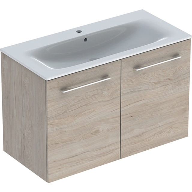 Geberit Selnova Square S 1000mm Slim Basin & Two Door Vanity Unit;Light Hickory