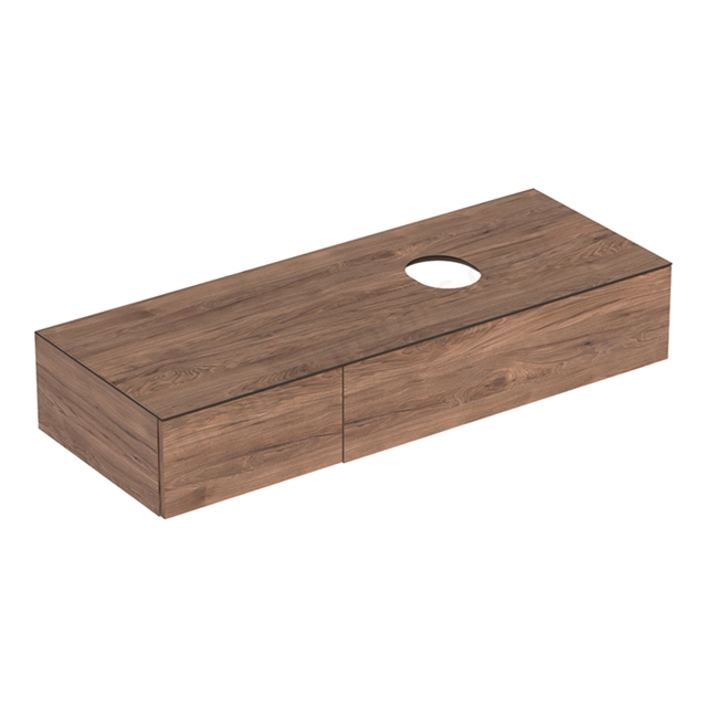 Geberit VariForm Cabinet for Lay-On Basin, Two Drawers, 1350mmW, Hickory