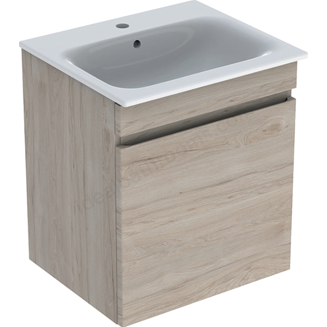 Geberit Renova Plan 600mm; 1 Drawer Vanity Unit & Basin - Light Hickory
