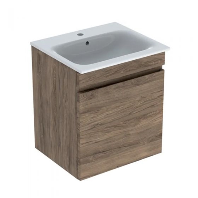 Geberit Renova Plan 600mm; 1 Drawer Vanity Unit & Basin - Hickory