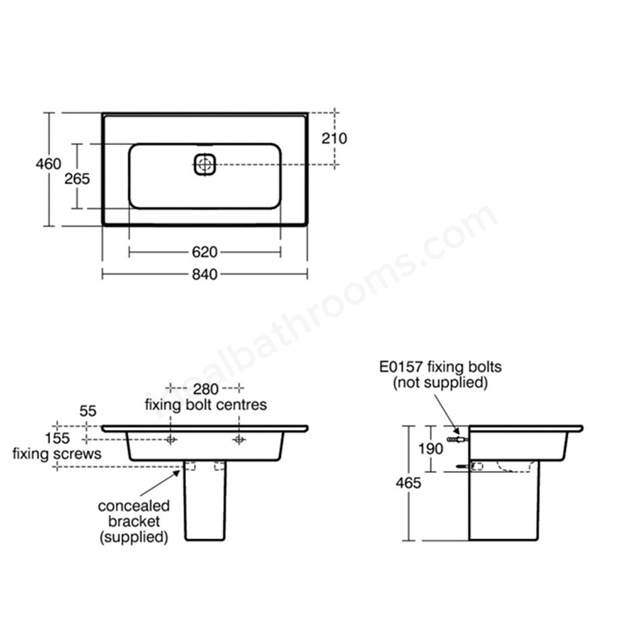 Ideal Standard Retail Strada II 800mm Vanity Basin; 0 Tap Holes & Clicker Waste - White