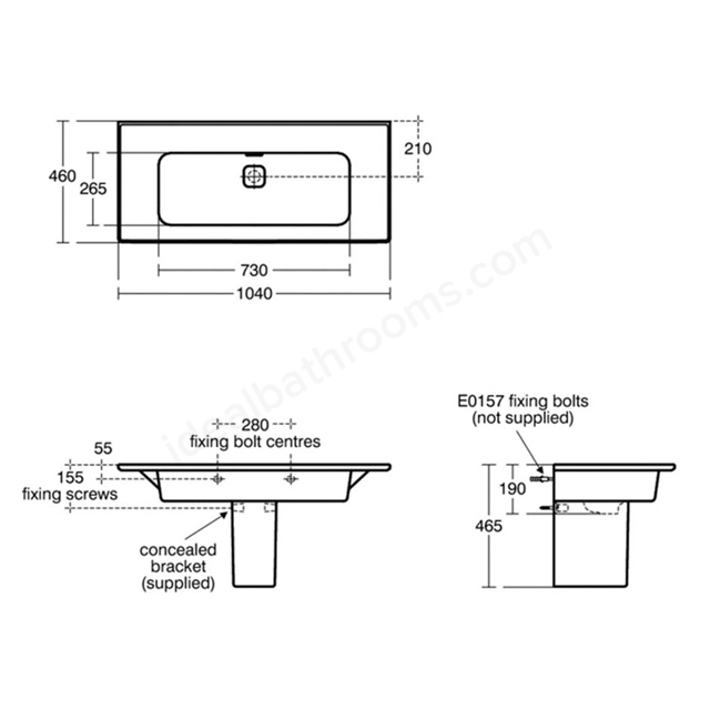 Ideal Standard Retail Strada II 1000mm Vanity Basin; 0 Tap Holes & Clicker Waste - White