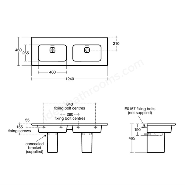 Ideal Standard Retail Strada II 1240mm Vanity Basin; 0 Tap Holes & Clicker Wastes - White