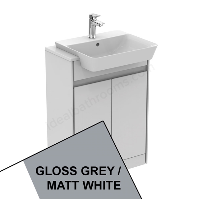 Ideal Standard Connect Air Floor Standing Semi Countertop Unit Only; 2 Doors; 600mm Wide; Gloss Grey / Matt White