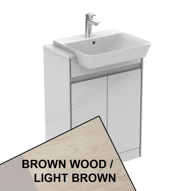 Ideal Standard Connect Air Floor Standing Semi Countertop Unit Only; 2 Doors; 600mm Wide; Light Brown Wood / Matt Light Brown
