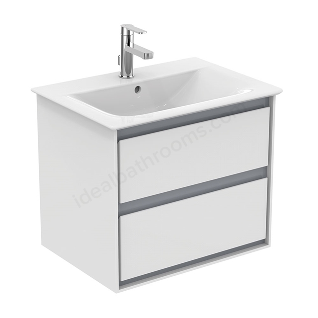 Ideal Standard Connect Air 600mm Wall Hung Vanity Unit Only; 2 Drawers - Gloss White/Matt Grey