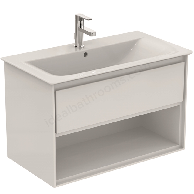 Ideal Standard Connect Air 800mm Wall Hung Vanity Unit Only; 1 Drawer + Open Shelf - Gloss White / Matt White