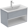 Ideal Standard Connect Air 800mm Wall Hung Vanity Unit Only; 1 Drawer + Open Shelf - Gloss Grey / Matt White