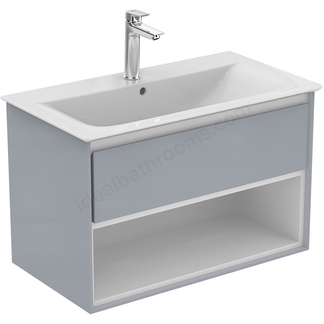 Ideal Standard Connect Air 800mm Wall Hung Vanity Unit Only; 1 Drawer + Open Shelf - Gloss Grey / Matt White