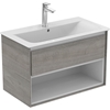Ideal Standard Connect Air 800mm Wall Hung Vanity Unit Only; 1 Drawer + Open Shelf - Light Grey Wood / Matt White