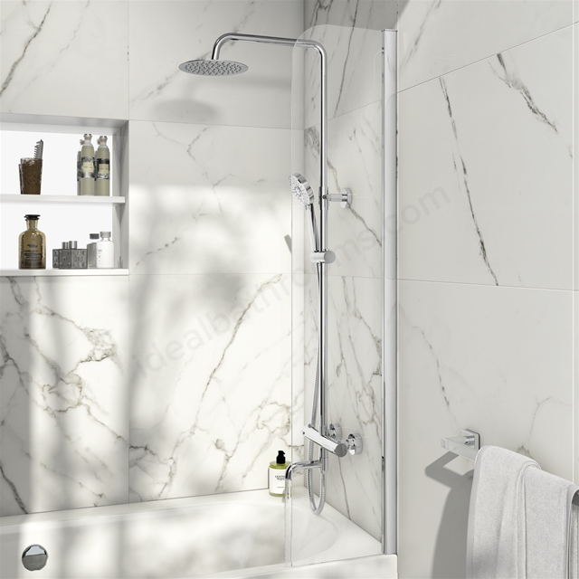 Scudo S6 1400mm x 300mm x 6mm Fixed Radius Bath Screen - Chrome