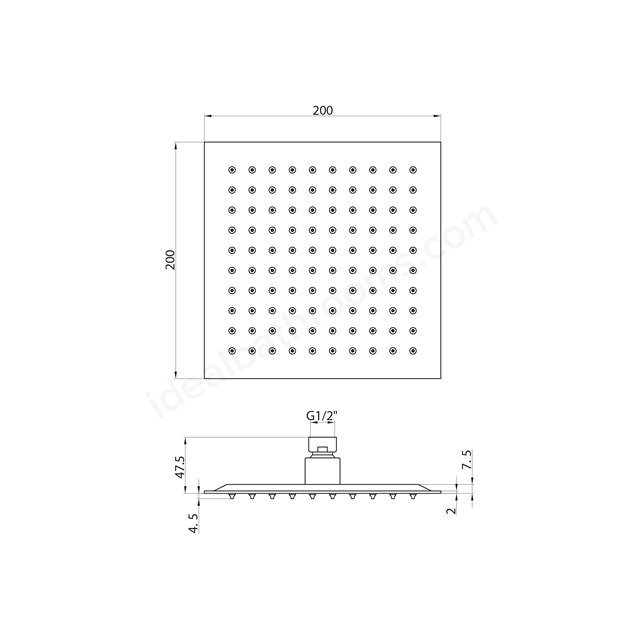 Scudo Square 200mm Stainless Shower Head - Black