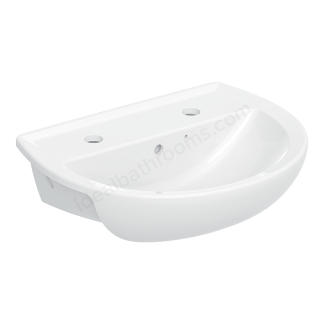 Twyford Alcona 450mmW Semi-Recessed Basin, 2 Tap Holes & Chainstay