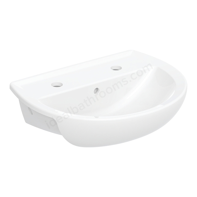 Twyford Alcona 500mmW Semi-Recessed Basin, 2 Tap Hole 
