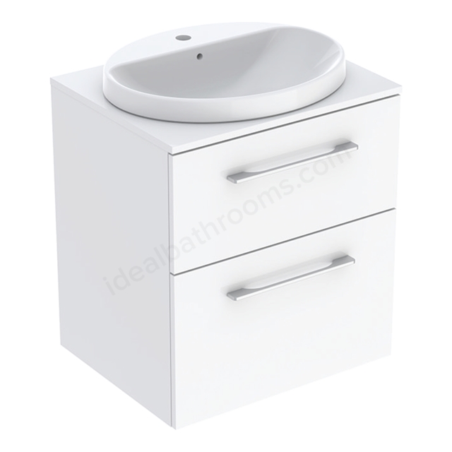 Geberit Selnova Square Countertop Basin & Cabinet Set 600 x 703mm, Two Drawers - White