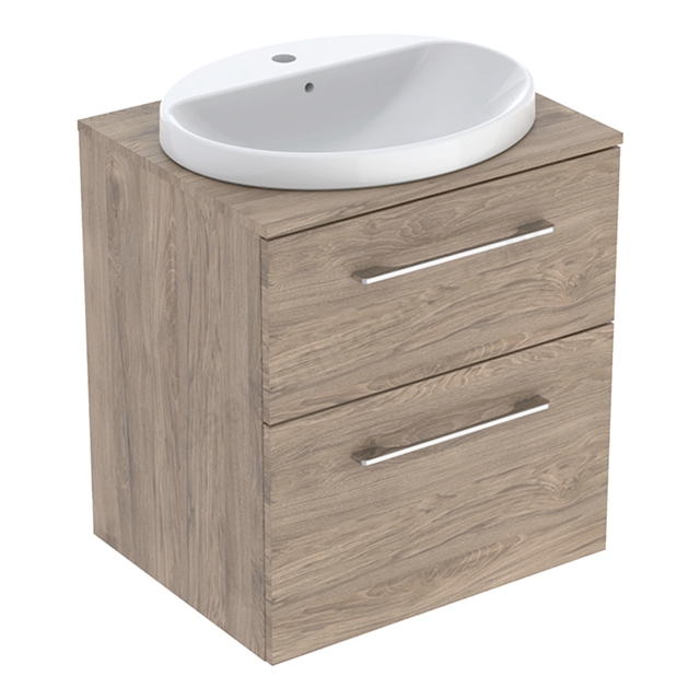 Geberit Selnova Square Countertop Basin & Cabinet Set 600 x 703mm, Two Drawers - Hickory