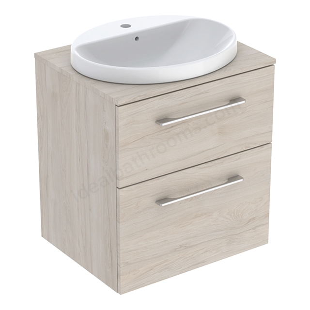 Geberit Selnova Square Countertop Basin & Cabinet Set 600 x 703mm, Two Drawers - Light Hickory