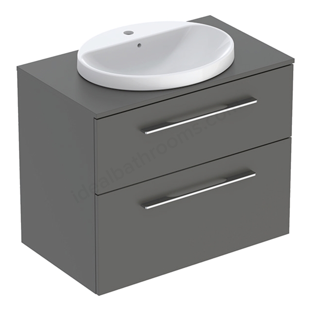 Geberit Selnova Square Countertop Basin & Cabinet Set 800 x 703mm, Two Drawers - Lava